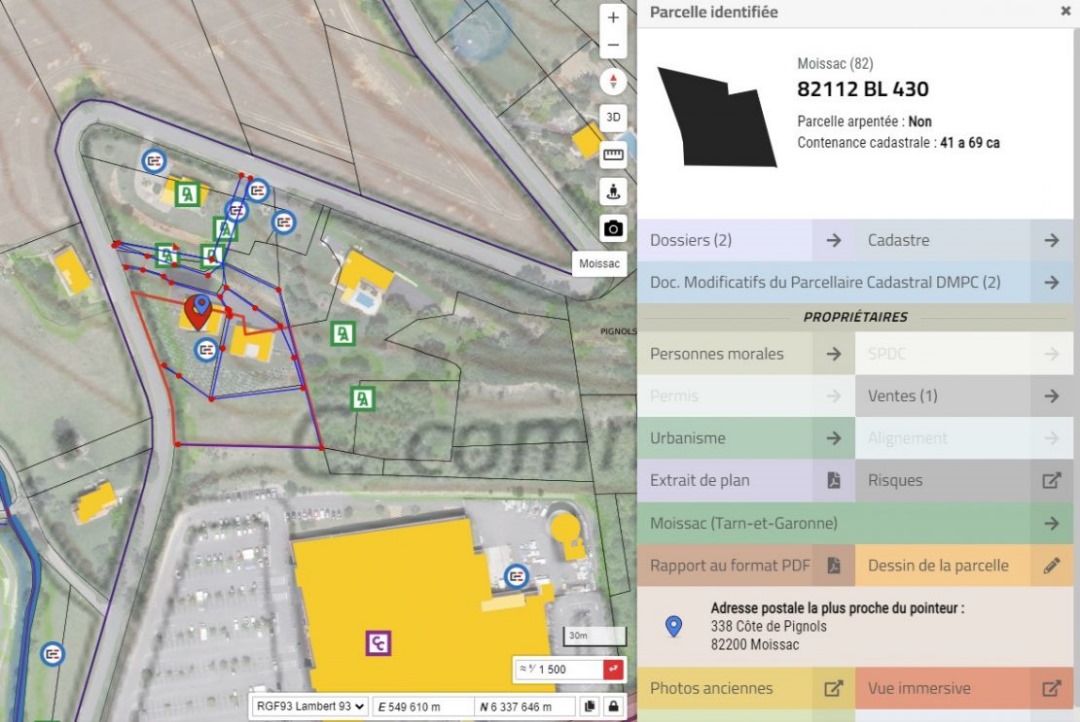 Fiche parcelle avec carte interactive